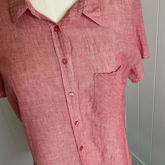 Purnell Work Wear Womens Size Medium Button Front Shirt Red Pink Short Sleeve - Picture 2 of 14